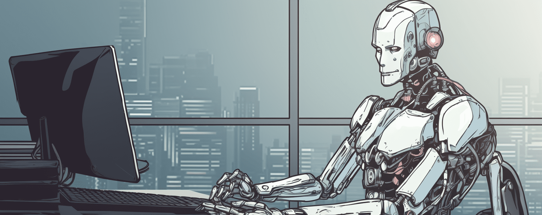 Искусственный интеллект для бизнеса - робот за компьютером